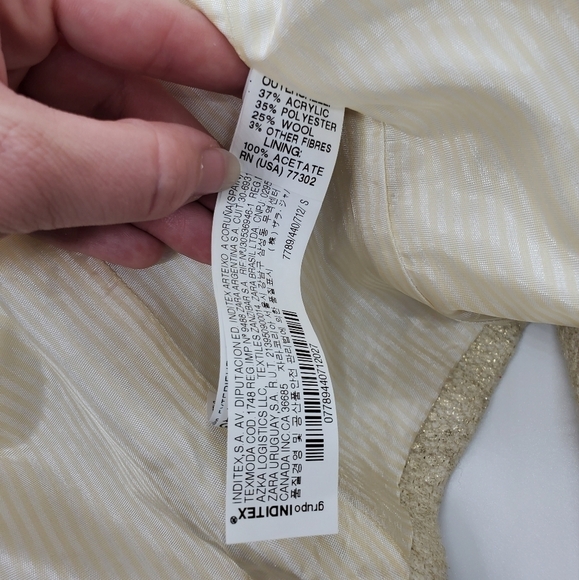 Vintage Zara TRF Gold Overlay Cream Blazer Jacket - Picture 5 of 5